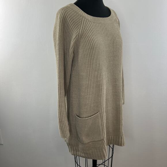 Soft Surrounding Beige Sweater Round Neck Long Sleeve Ribbed Pocket Sz M Medium - Picture 4 of 8